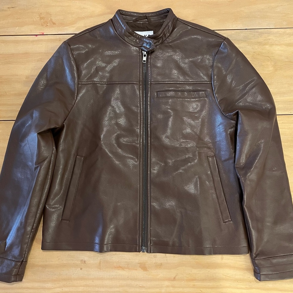 NA-KD x Freja Wewer faux brown moto leather jacket Size 36  - SOLD OUT